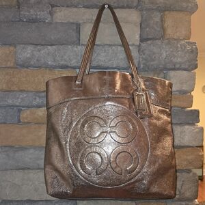 COACH 14967 Op Art Julia Metallic Bronze Leather Tote Bag Large